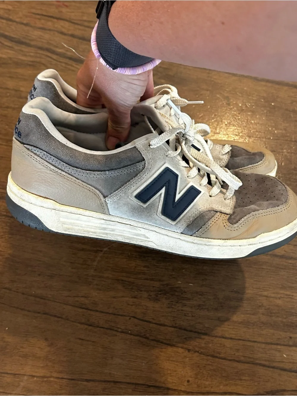 New Balance 480 Sneakers Gray Navy Cream Leather Suede Men’s Size 10